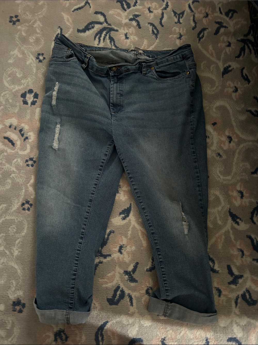 Woman Within Distressed Blue Boyfriend Jeans